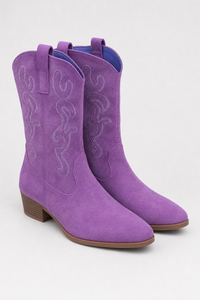 Bottes Santiags en Daim Violet à Broderies Western