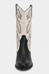 Bottes Santiags Bicolores Écru et Noir à Motifs Brodés