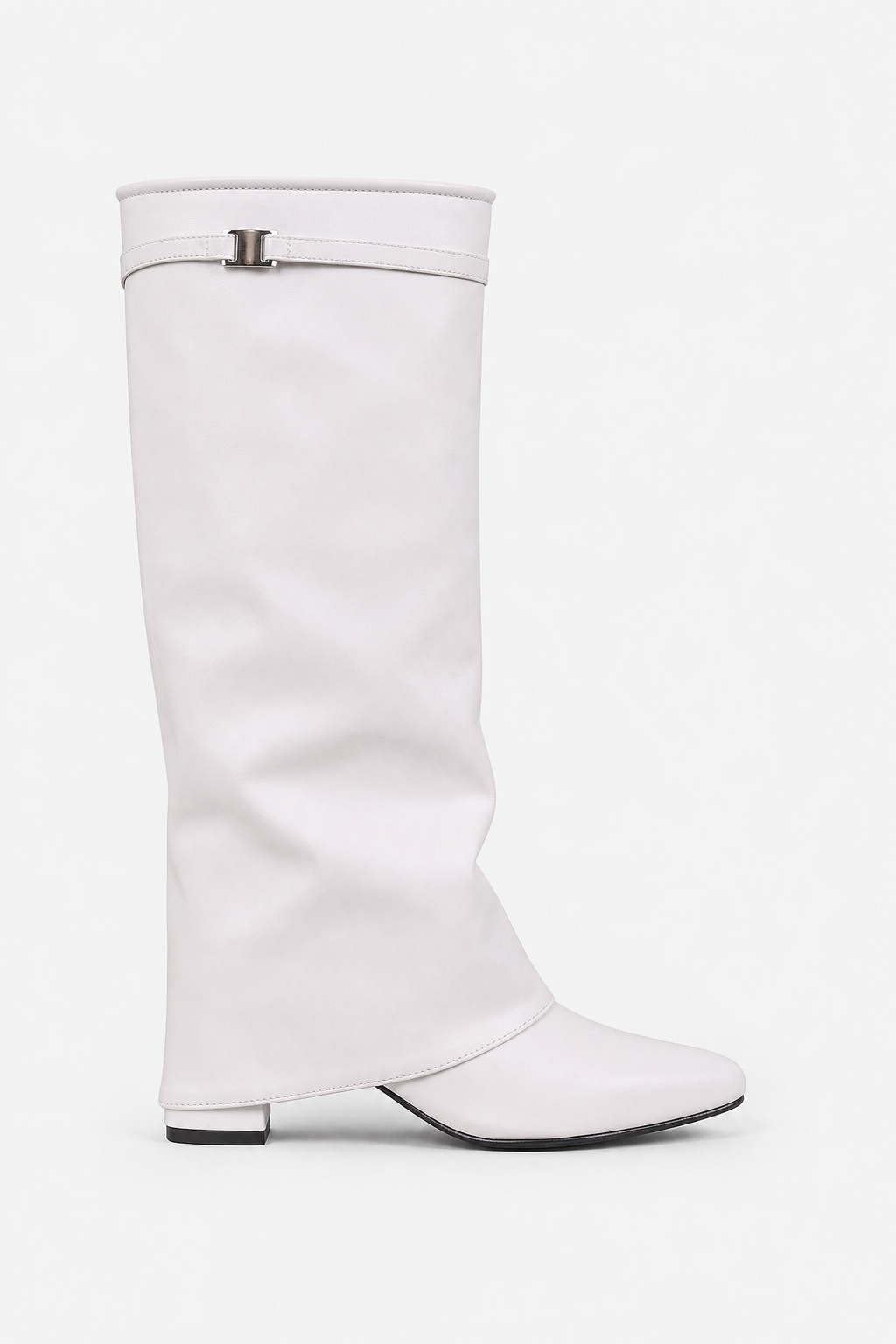 Bottes Montantes en Similicuir Blanc à Effet Plissé