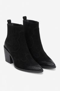 Bottes Santiags en Daim Noir à Bout Pointu