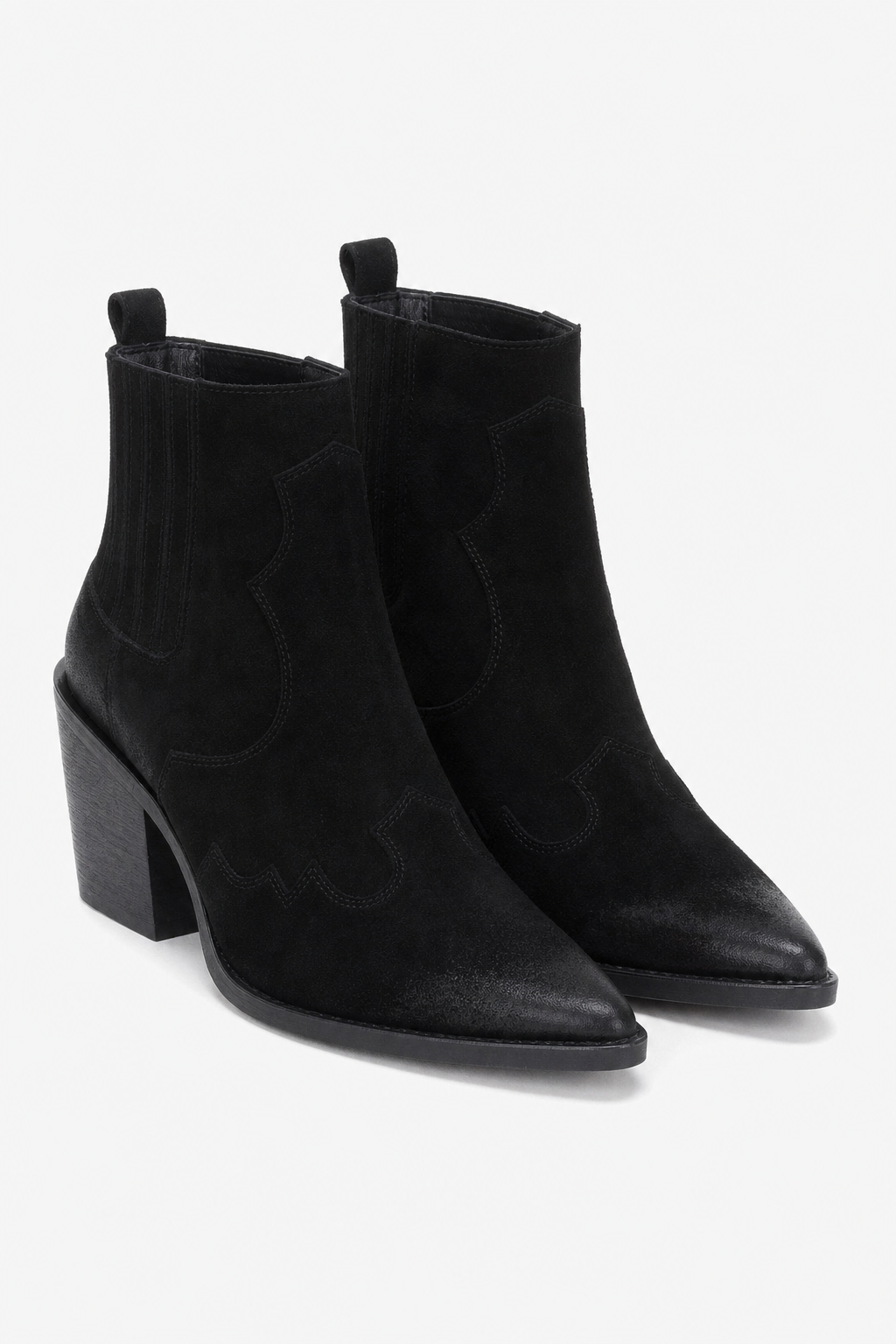 Bottes Santiags en Daim Noir à Bout Pointu