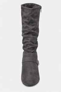 Bottes Plates en Daim Gris Anthracite Fronsées à Boucles