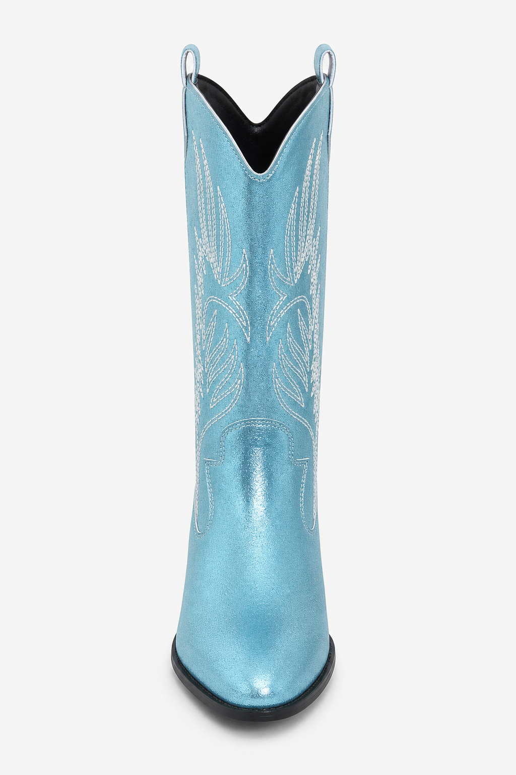 Santiags en Similicuir Bleu Métallique à Broderies