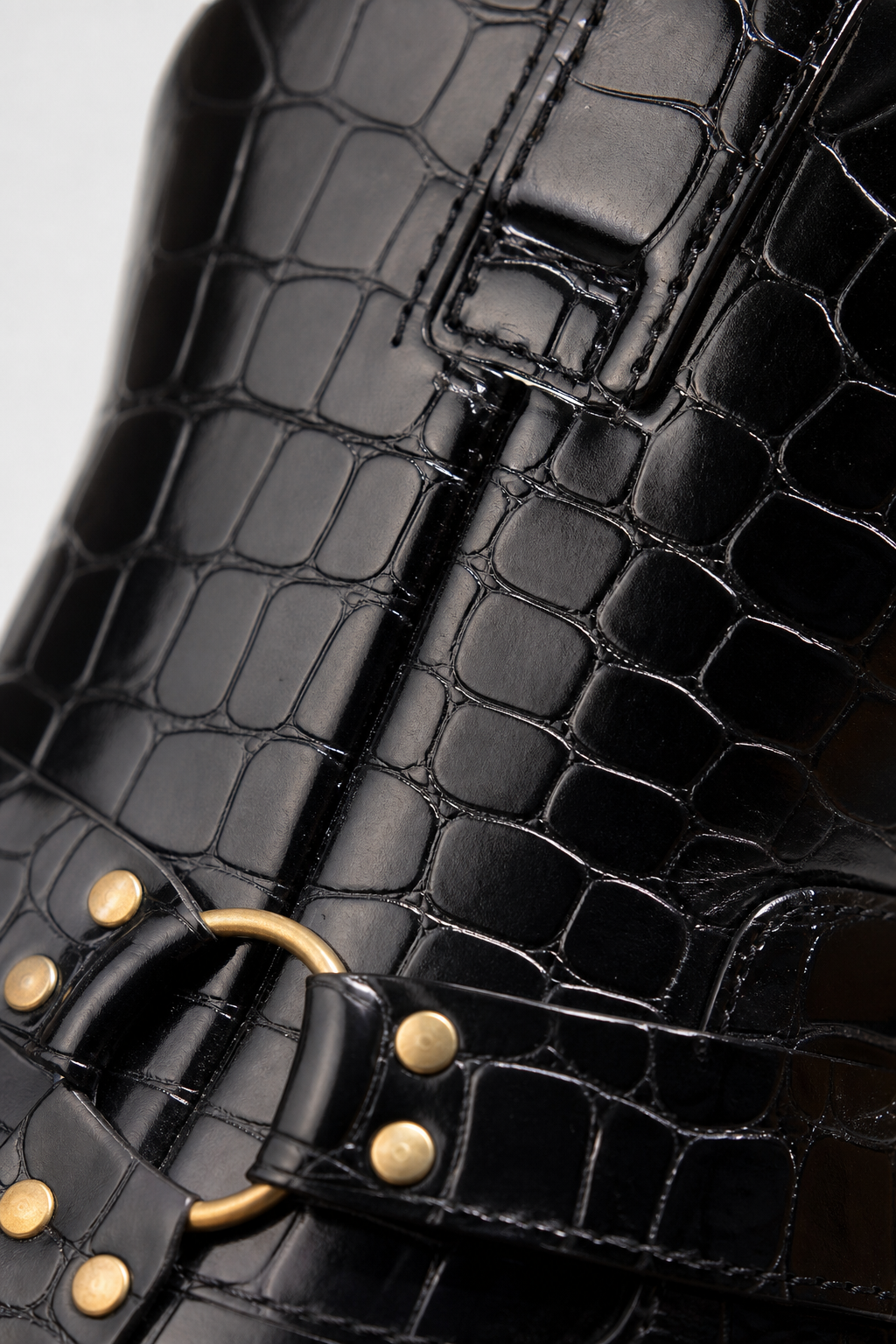 Bottines Homme Noires Façon Croco à Sangle Harnais