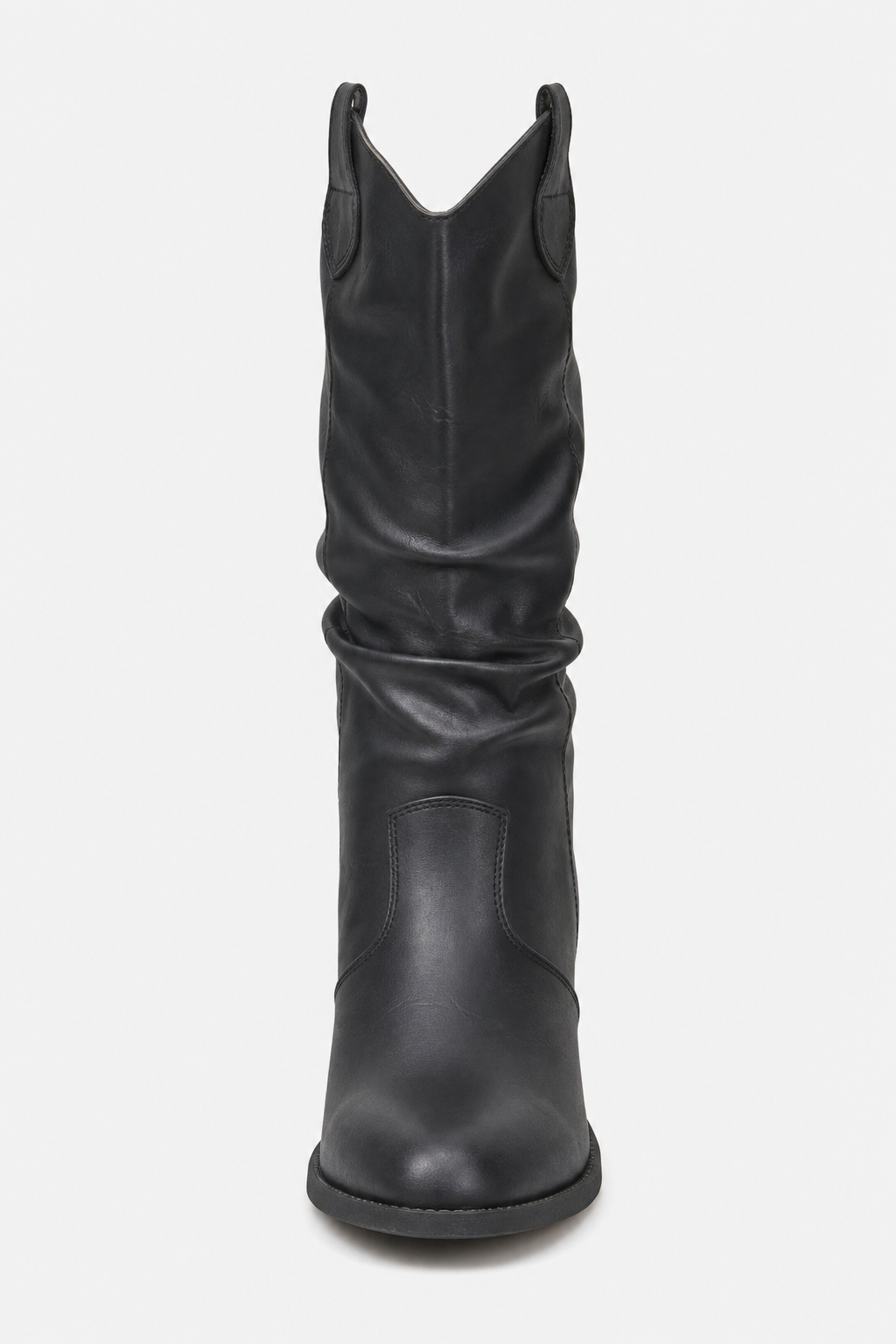 Bottes Western en Similicuir Noir Froncées