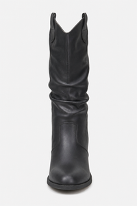 Bottes Western en Similicuir Noir Froncées