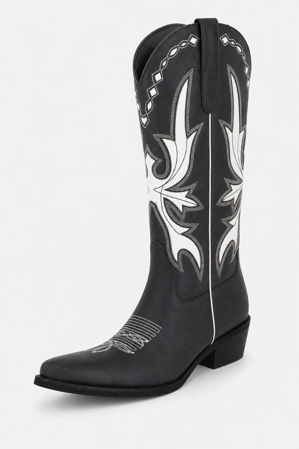 Bottes de Cowboy Bicolores Noir et Blanc Brodées