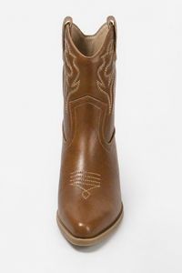 Bottes Santiags Cognac en Similicuir à Broderies