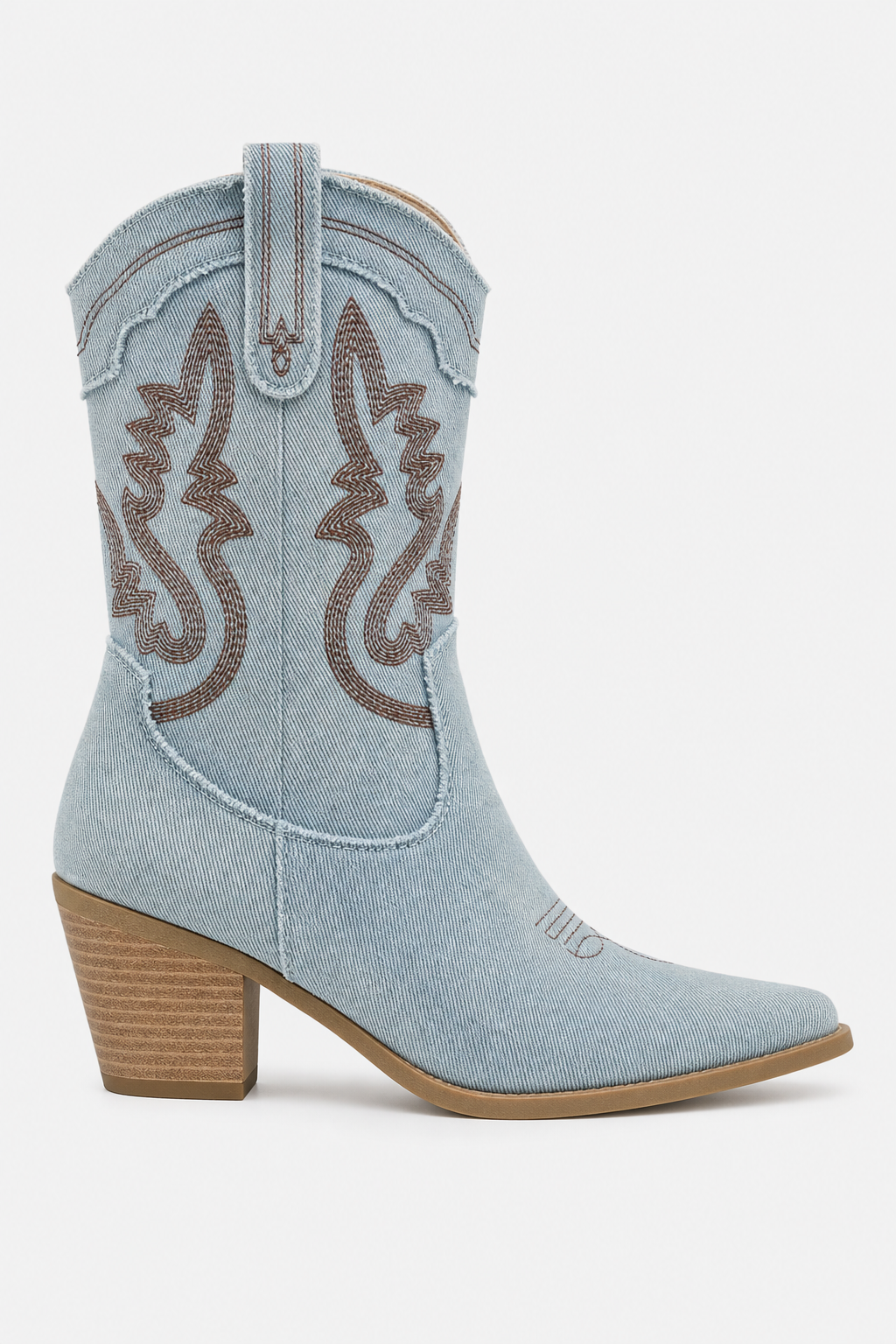 Santiags en Jean Bleu Clair à Broderies Western