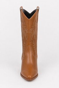Bottes Santiags Mi-Mollet Camel à Motifs Western Brodées