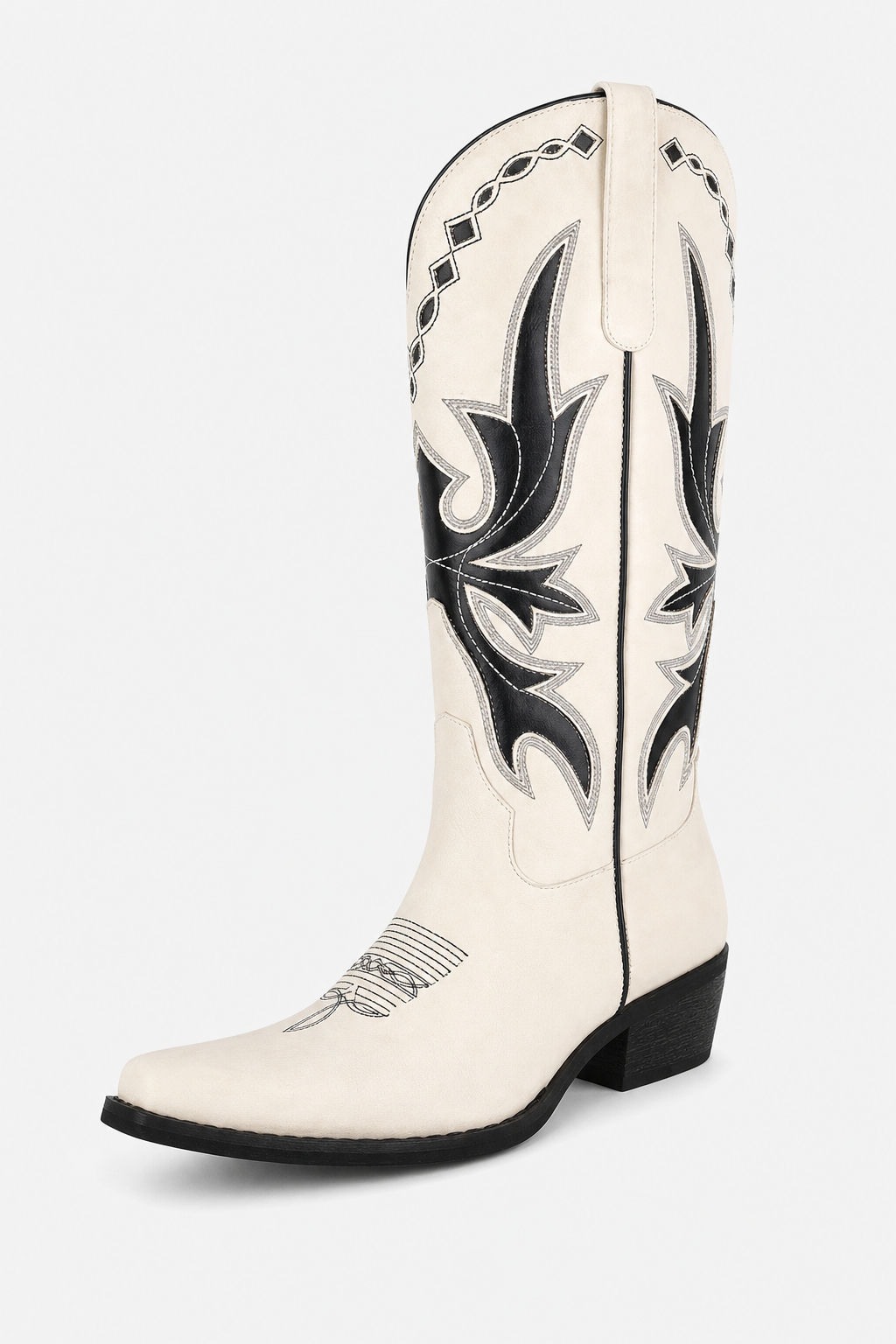 Bottes Santiags en Suédine Crème à Broderies Noires