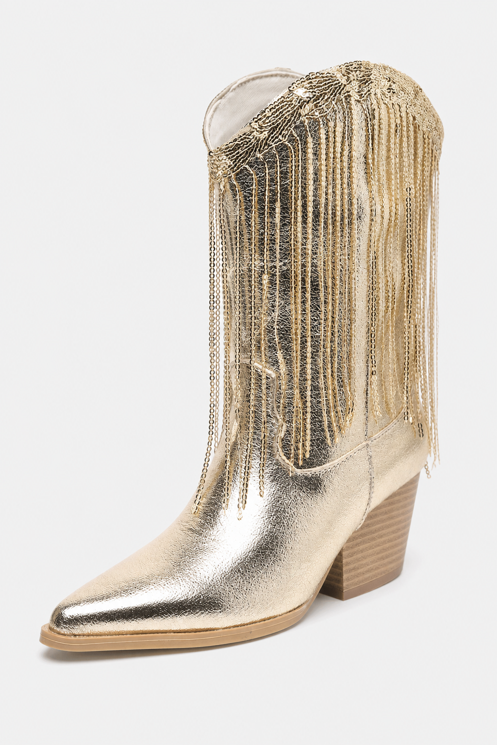 Bottes de Cowboy Dorées à Franges Pailletées