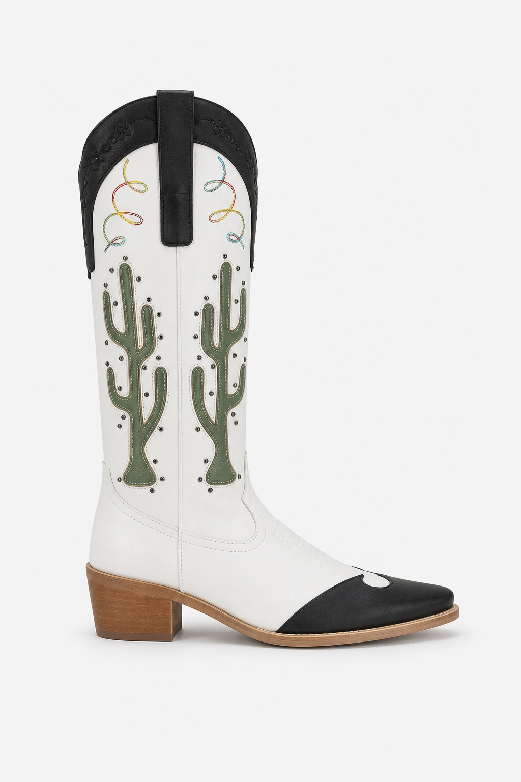 Bottes Santiags Blanches et Noires à Motifs Cactus