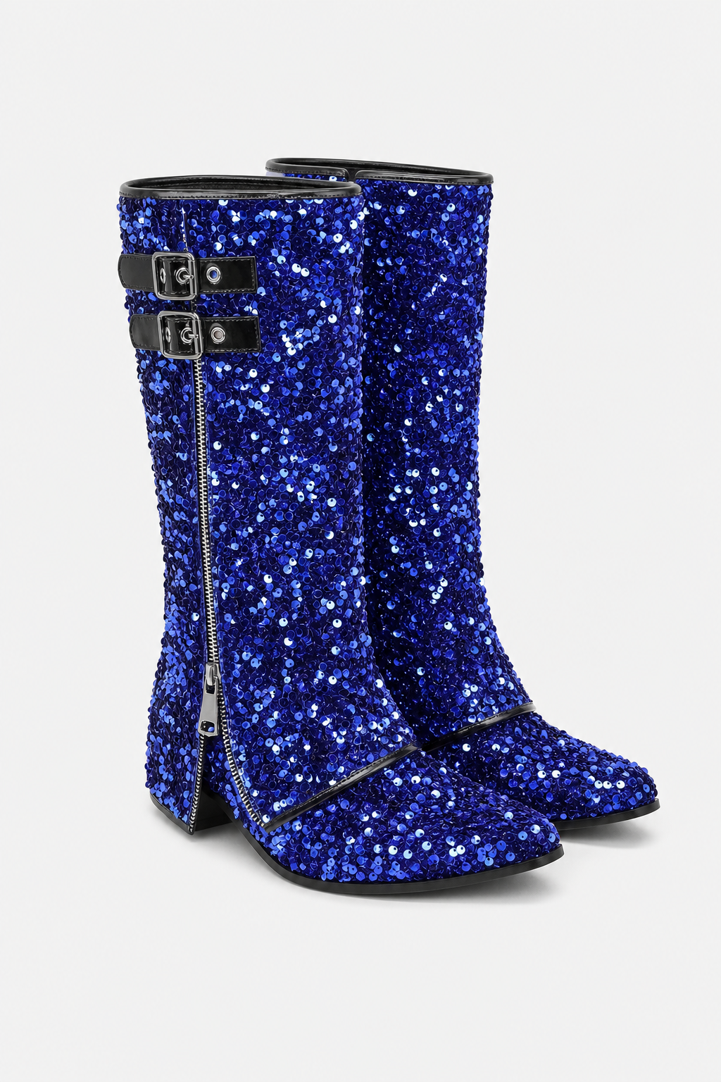 Bottes Santiags Pailletées Bleu Roi à Boucles