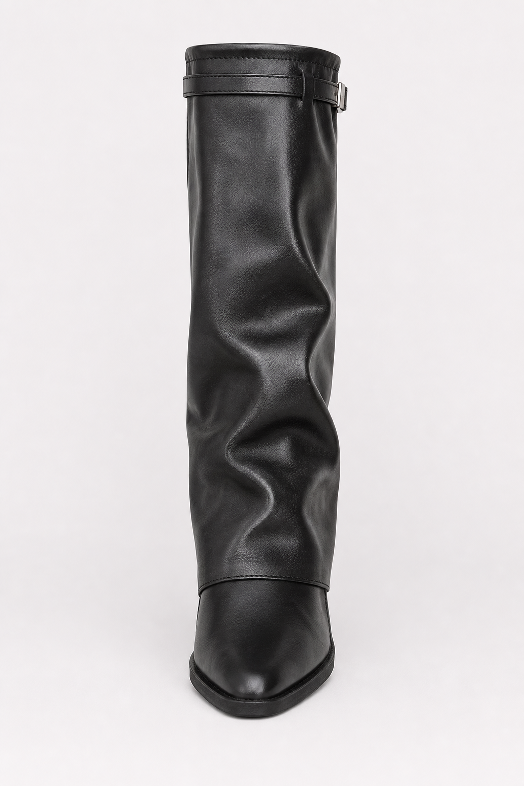Bottes Montantes Plissées en Similicuir Noir à Boucle