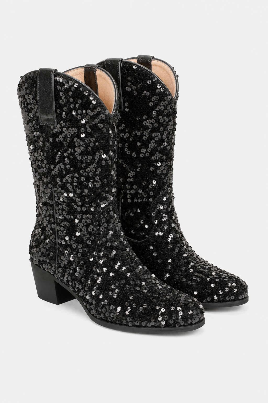 Bottes Santiags Noires Pailletées à Talon 5 cm