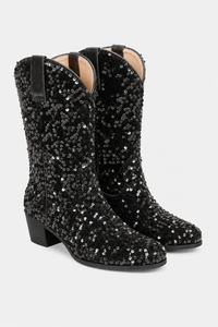 Bottes Santiags Noires Pailletées à Talon 5 cm