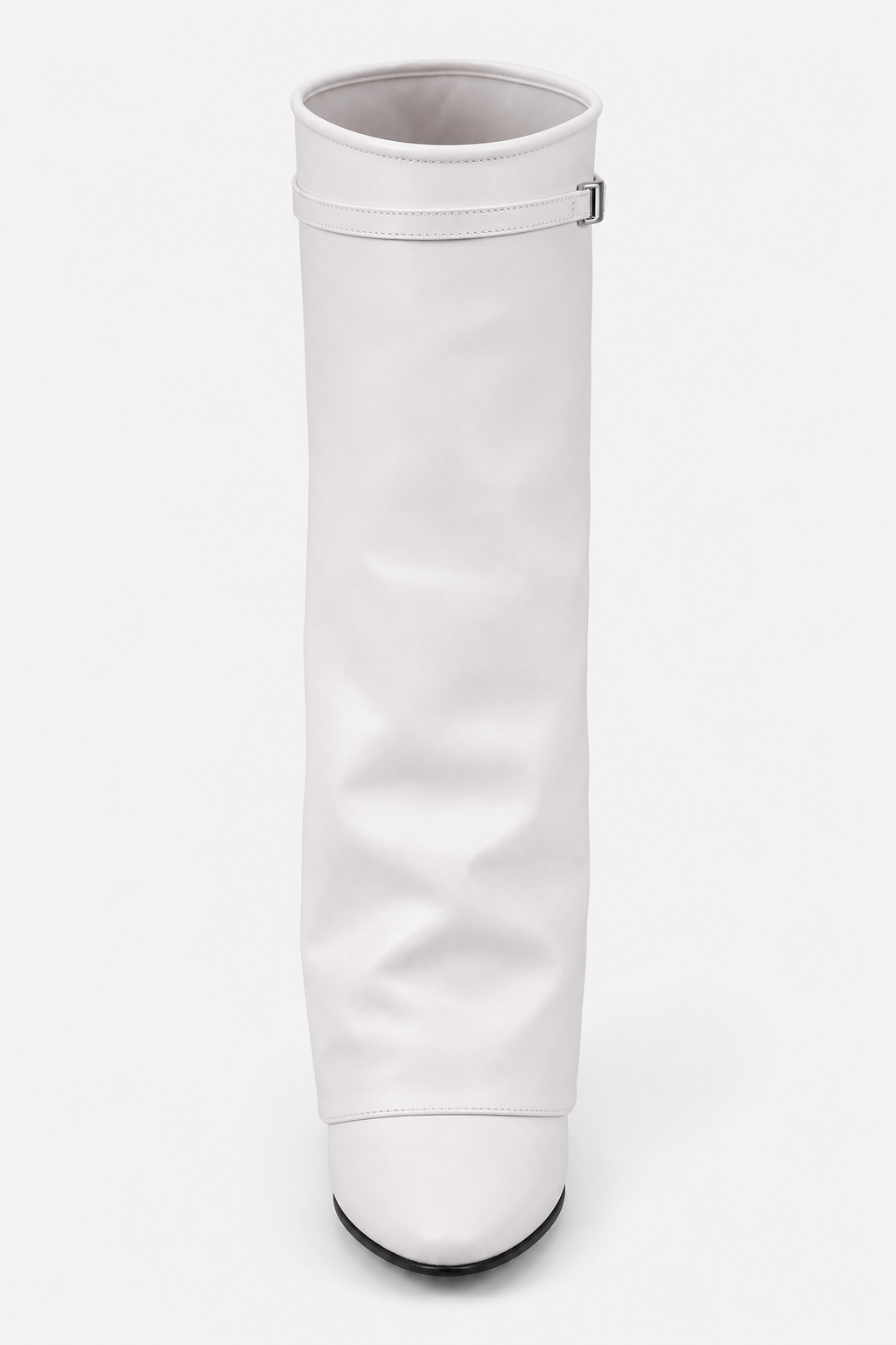 Bottes Montantes en Similicuir Blanc à Effet Plissé