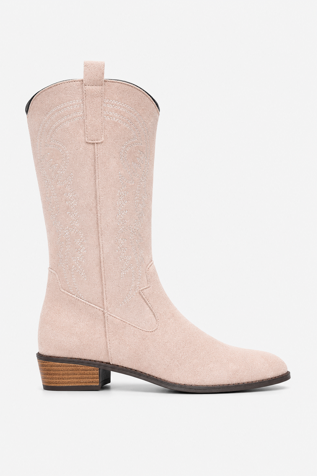Bottes Santiags en Daim Rose Poudré à Broderies