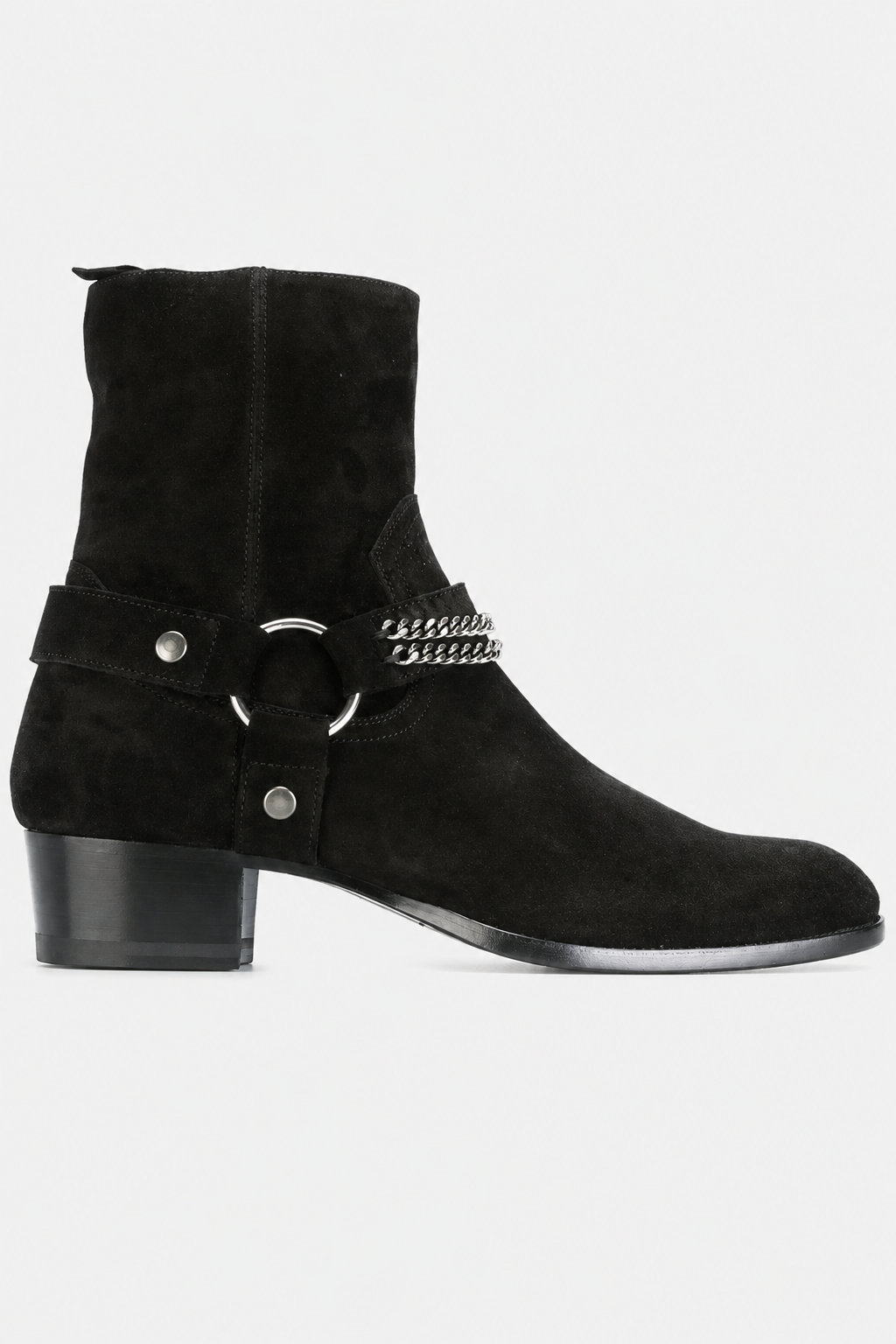 Bottines en Daim Noir Style Harnais à Chaîne