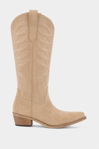 Bottes de Cowboy Hautes en Daim Beige Brodées Premium