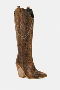 Bottes Santiags Marron Imprimé Serpent à Chaînes