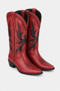 Bottes Santiags Rouges à Motifs Western Noirs