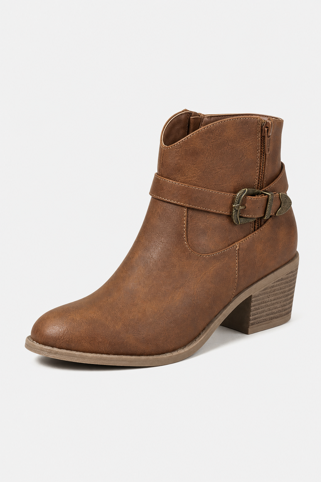 Bottines en Similicuir Marron Style Western à Boucle
