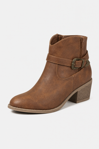 Bottines en Similicuir Marron Style Western à Boucle