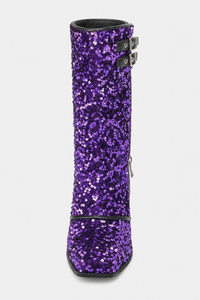 Santiags à Paillettes Violettes avec Boucles et Zips