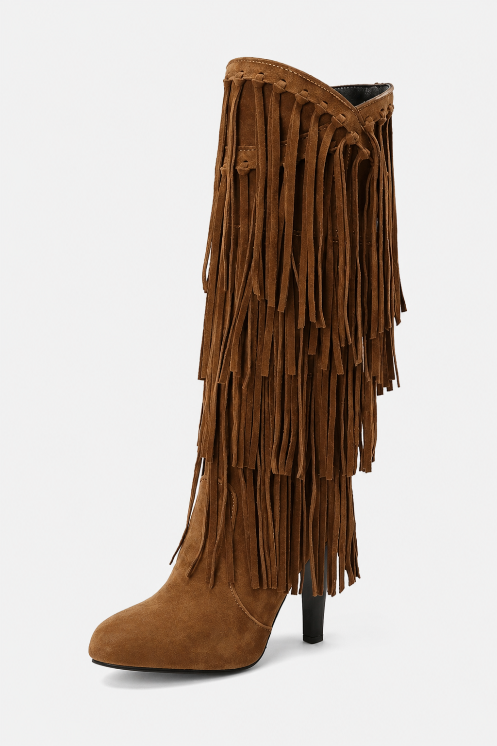 Bottes Cavalières en Daim Marron à Franges