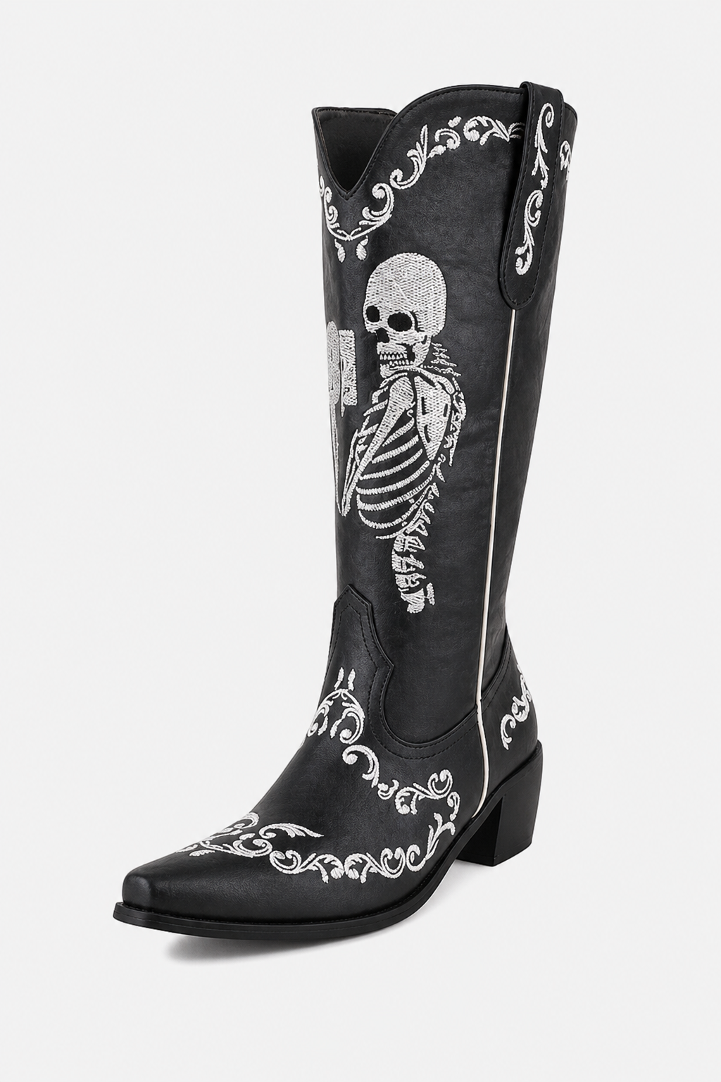 Bottes Santiags Noires à Squelette Brodé et Ornements