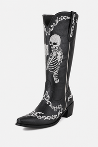 Bottes Santiags Noires à Squelette Brodé et Ornements