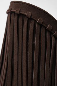 Bottes Hautes en Daim Marron à Franges et Talon
