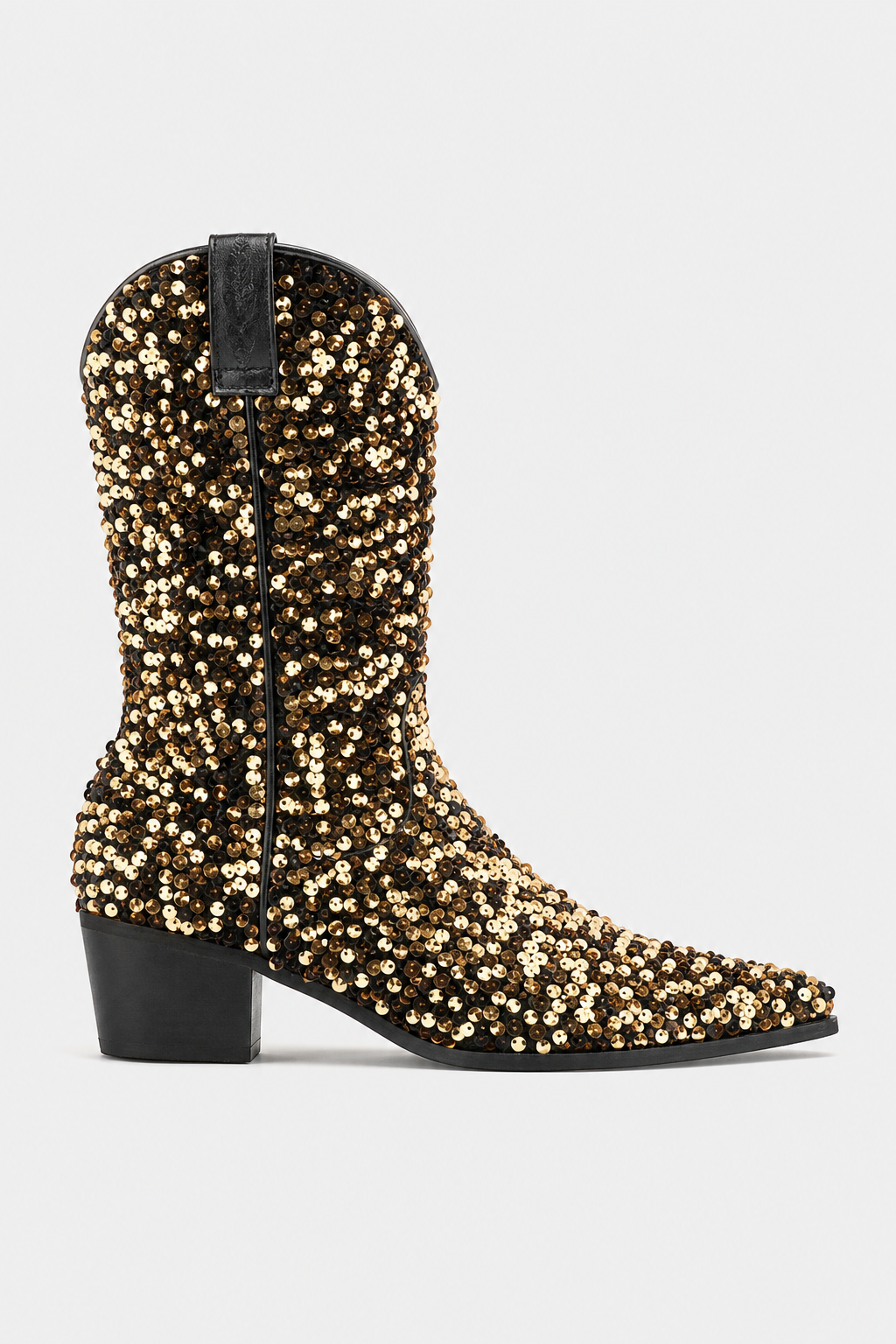 Bottes Santiags à Paillettes Or et Noir Talon 5cm