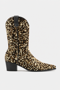 Bottes Santiags à Paillettes Or et Noir Talon 5cm