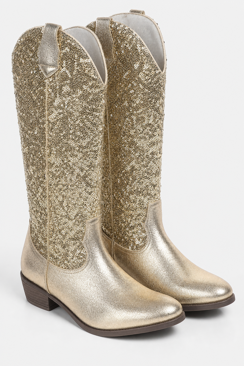 Bottes Santiags à Paillettes Dorées Montantes