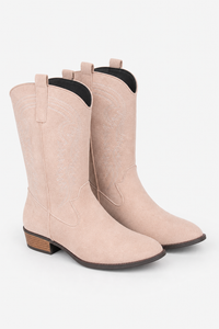 Bottes Santiags en Daim Rose Poudré à Broderies
