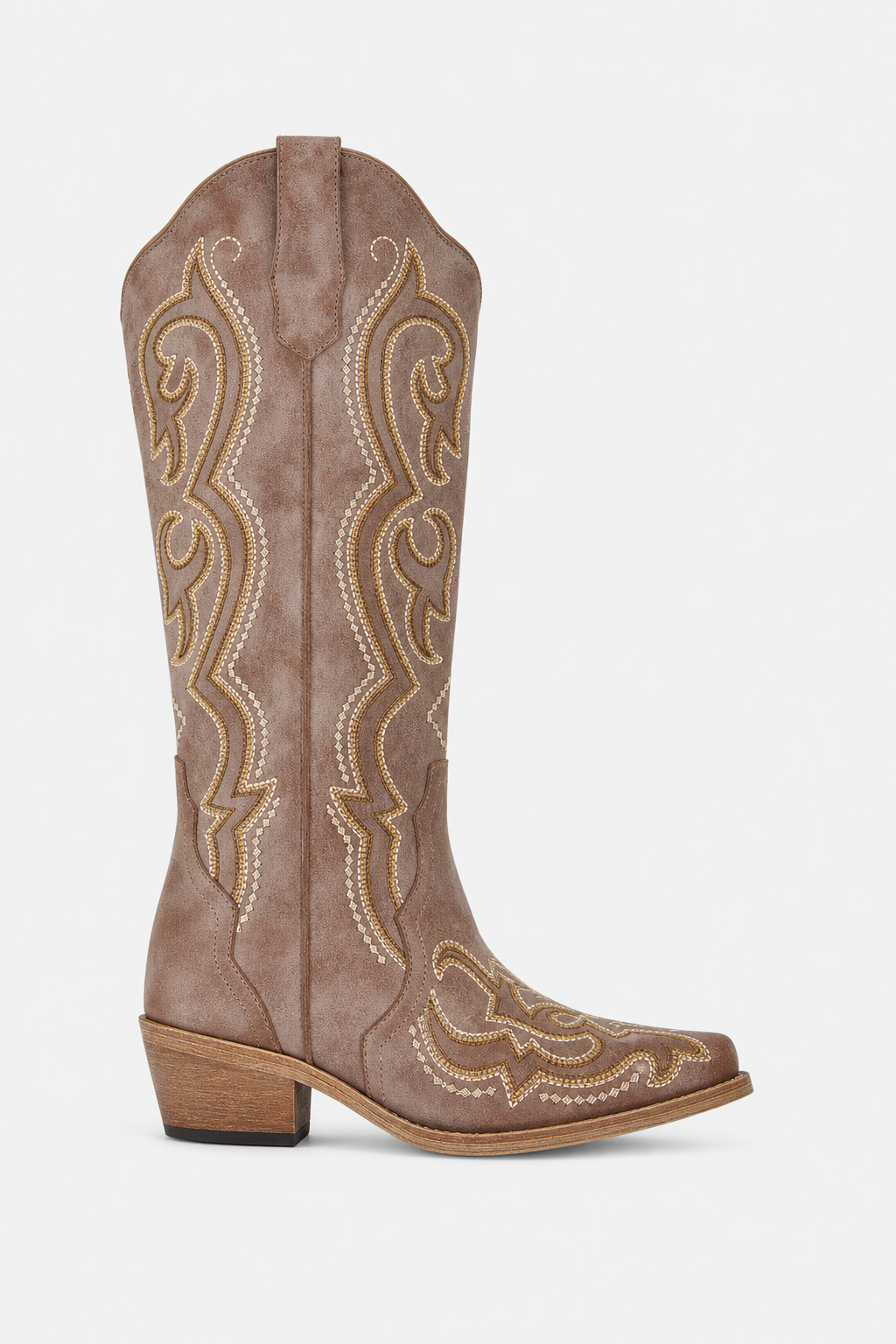 Bottes Santiags Taupe Vieilli à Broderies Dorées