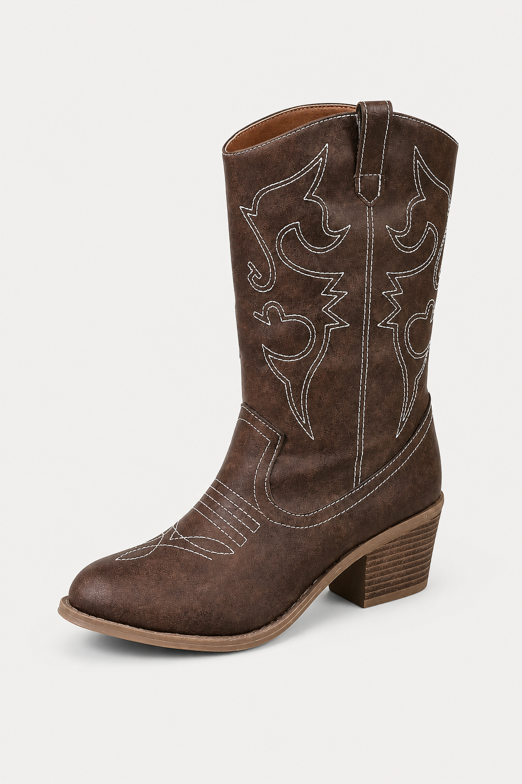 Bottes Santiags en Similicuir Marron à Broderie Western