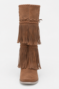 Bottes Marron en Daim à Franges Bohèmes