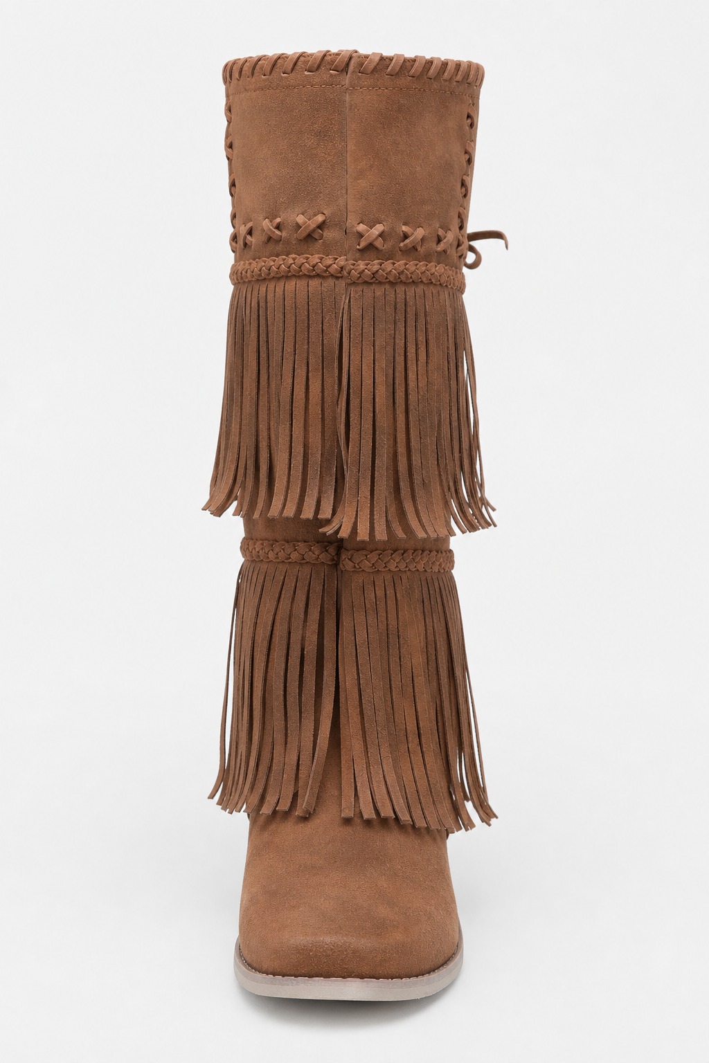 Bottes Marron en Daim à Franges Bohèmes