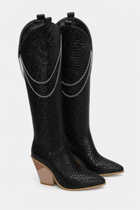 Bottes Santiags Noires Effet Croco avec Chaînes