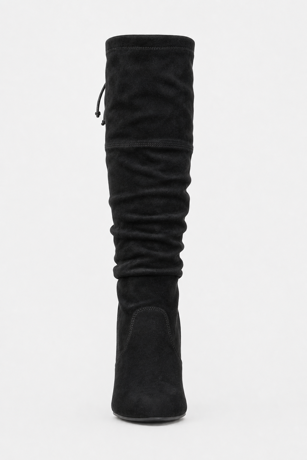 Bottes Cuissardes Noires en Daim Plissées à Talon Bloc