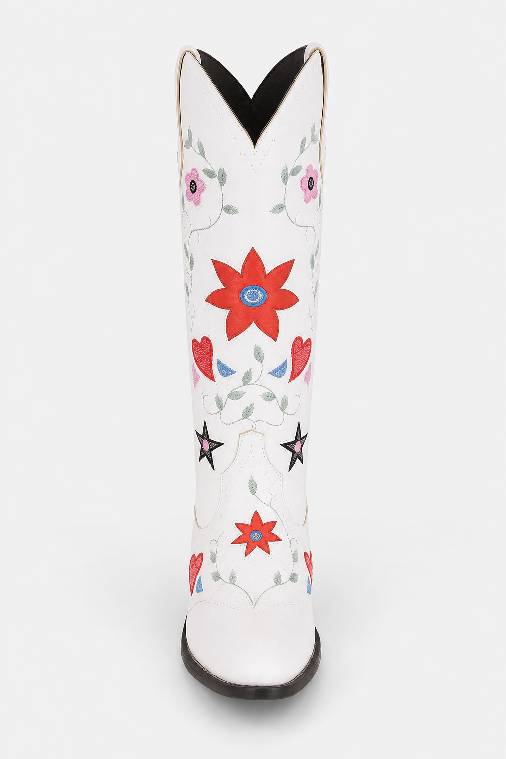 Bottes Santiags Blanches Brodées de Fleurs et Cœurs