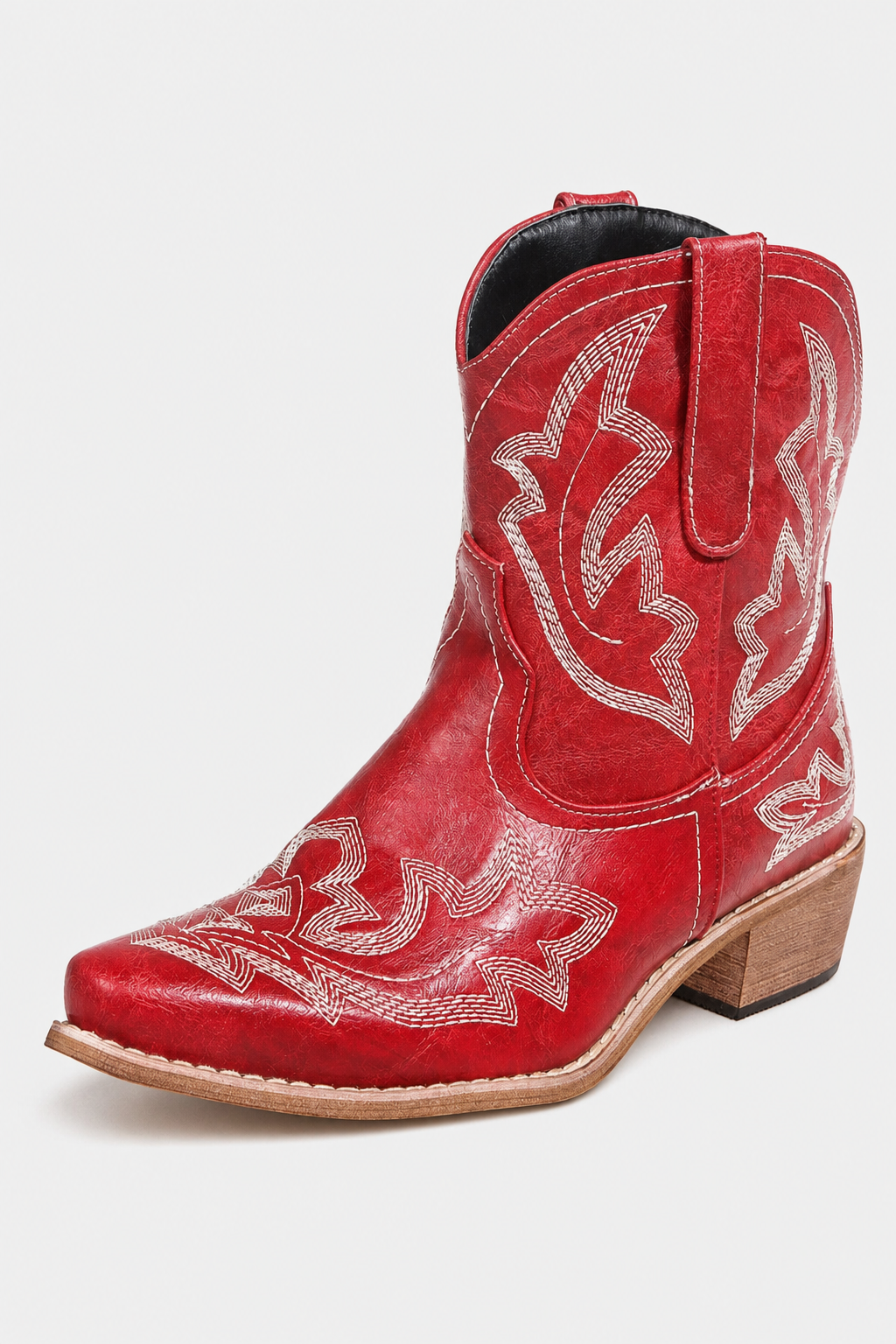 Bottines Santiags Rouges en Similicuir avec Broderies