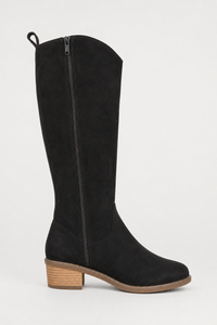 Bottes Santiags Hautes en Daim Noir Brodé