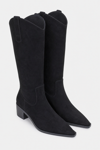 Bottes Santiags Hautes en Daim Noir à Bout Pointu