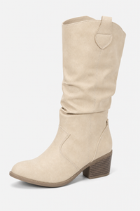 Santiags Plissées en Similicuir Beige Clair