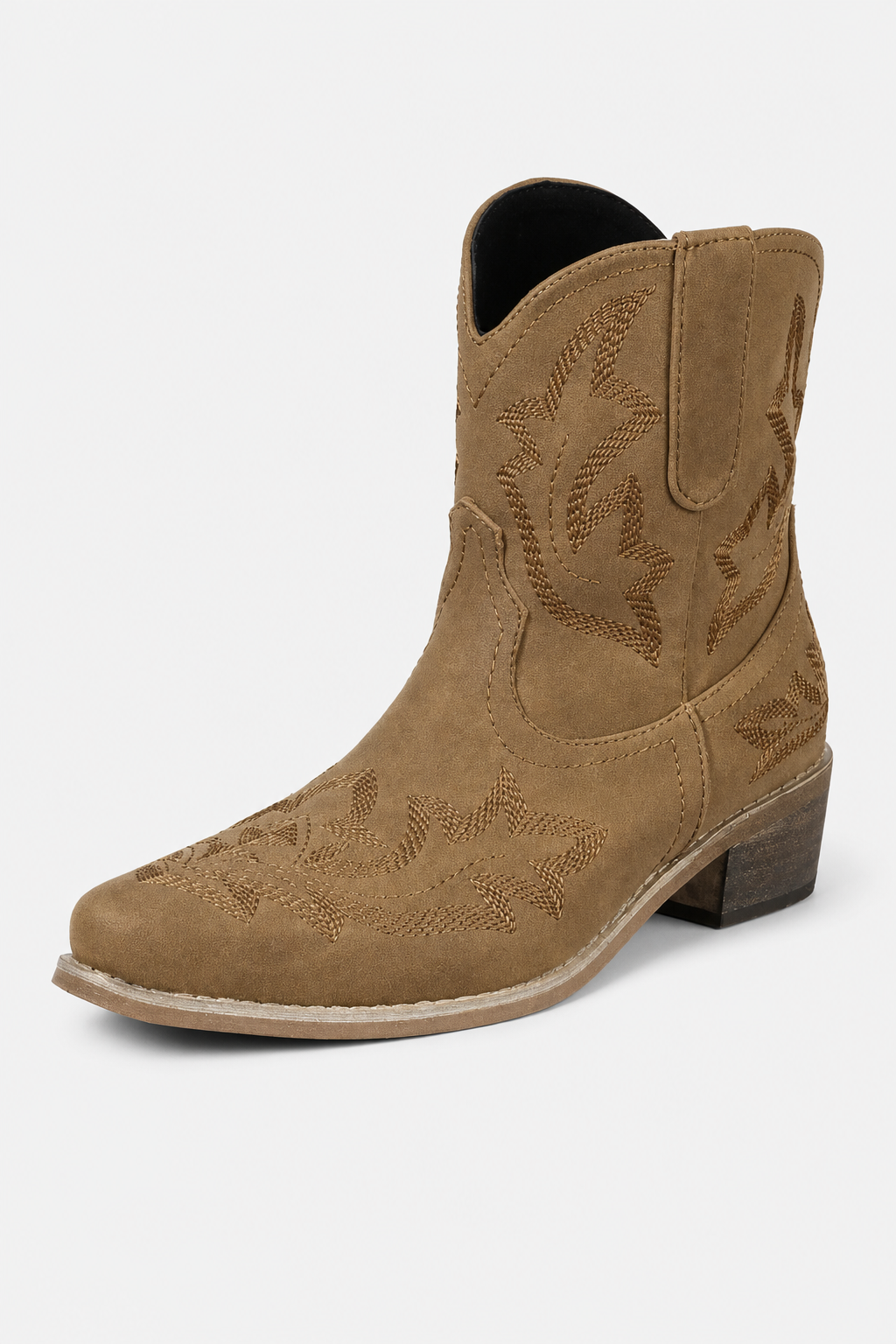 Bottines Santiags en Suédine Camel à Broderies